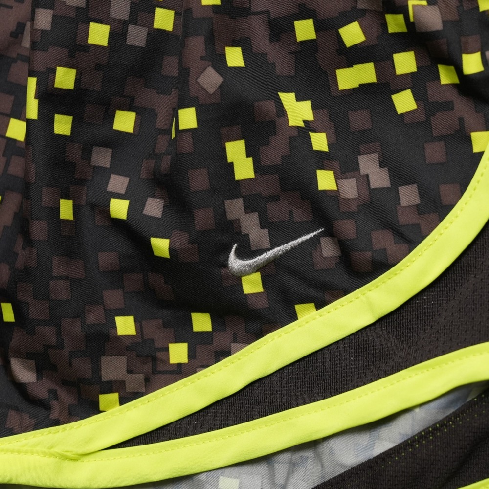 Nike Dri-Fit Running Shorts Women M Brown Yellow Digital Pixel Print Drawstring - Picture 2 of 11